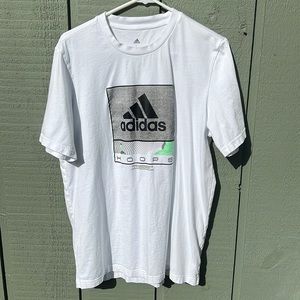 Adidas Future Hoops Graphic Tee White with Black, Neon Green Graphis Size L
